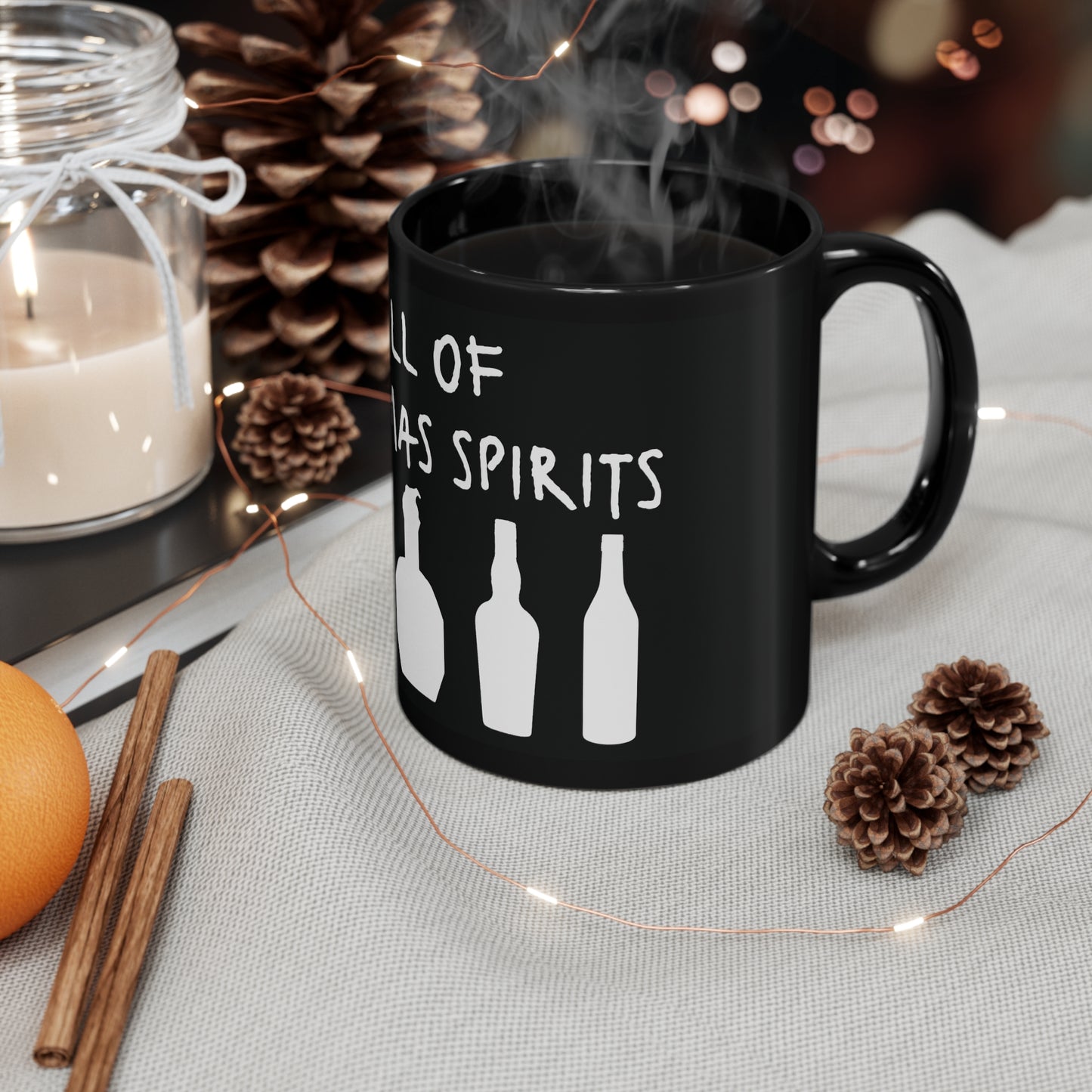 Full of Christmas Spirits 11oz Black Mug (Bourbon Christmas)